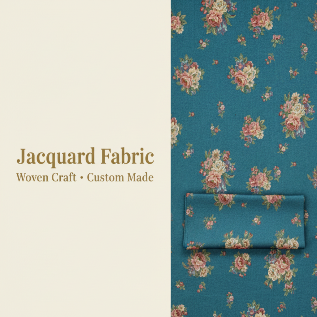 Blue Rose Bouquet Jacquard Fabric | Polyester-Cotton | 150cm | Wholesale OEM Custom Cotton-Poly Jacquard Fabric