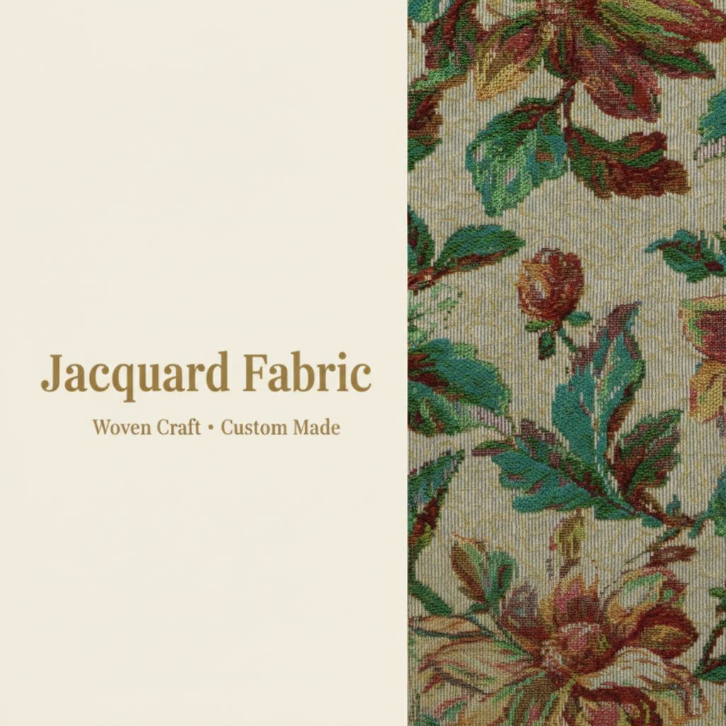 Beige Tropical Botanical Floral Jacquard Fabric | Polyester-Cotton | 150cm | Wholesale OEM Custom Cotton-Poly Jacquard Fabric