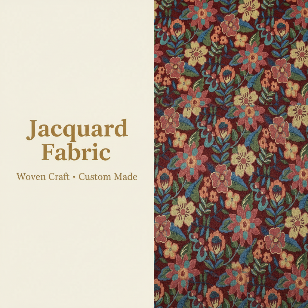 Black Botanical Floral Jacquard Fabric | Polyester-Cotton | 150cm | Wholesale OEM Custom Cotton-Poly Jacquard Fabric
