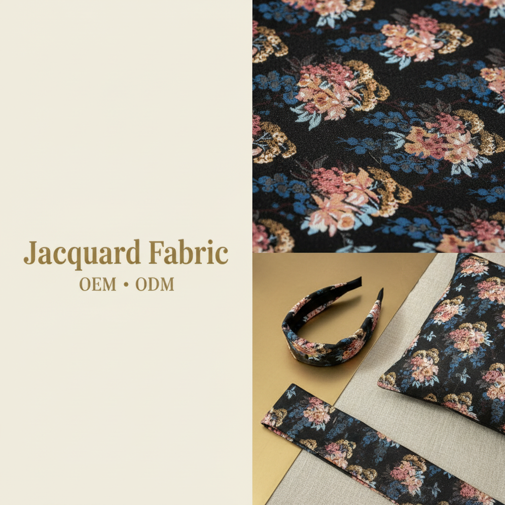 Navy Peony Floral Jacquard Woven Fabric | Polyester-Cotton | 150cm | Wholesale OEM Custom Cotton-Poly Jacquard Fabric