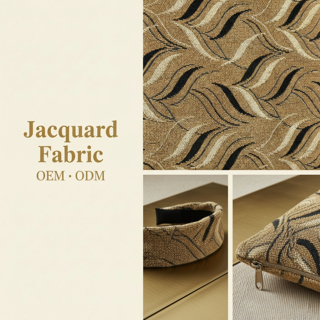 Golden Brown Wave Leaf Chenille Jacquard Fabric | 100% Polyester | 145cm | Coating Available | Wholesale OEM Functional Fabric