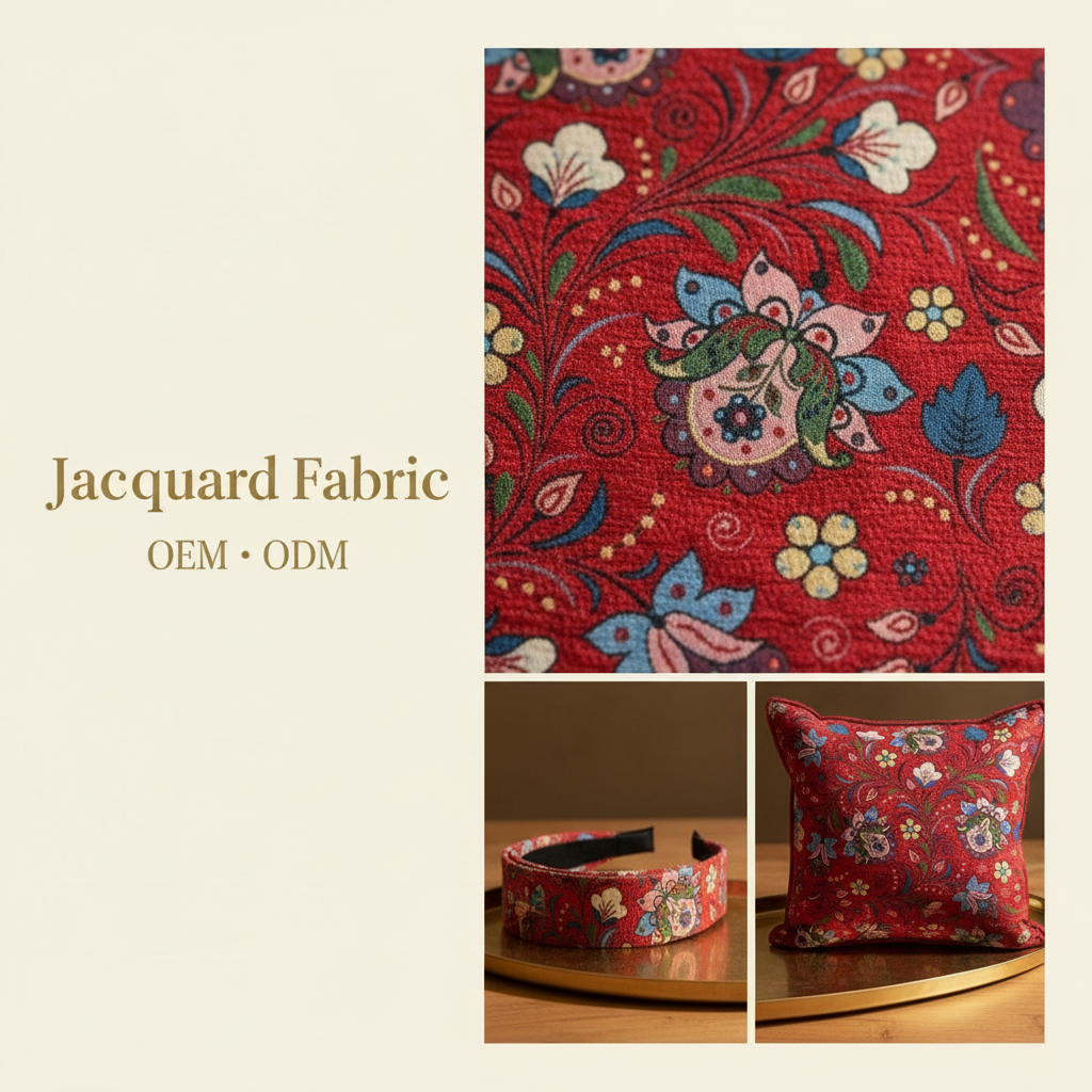 Red Butterfly Floral Scroll Jacquard Fabric | Chenille Polyester-Cotton | 150cm | Wholesale OEM Custom Chenille Jacquard Fabric