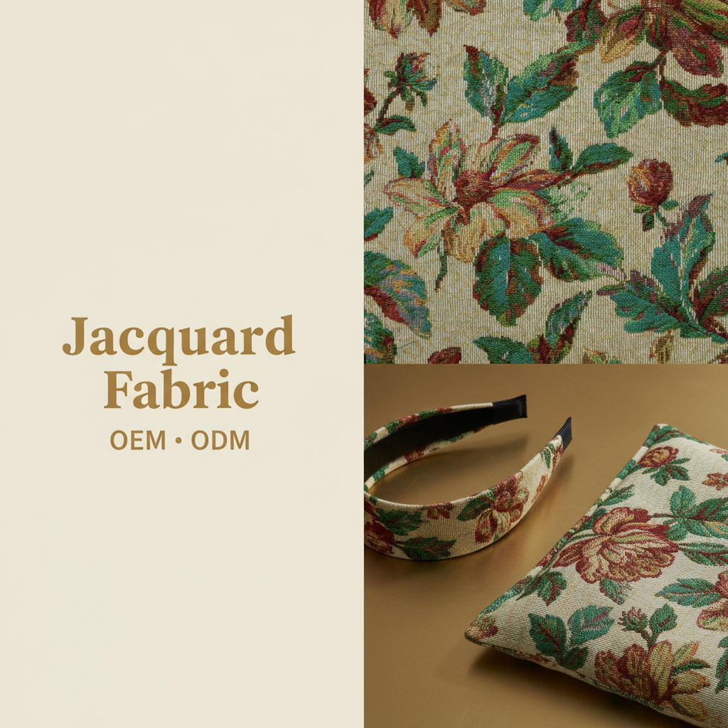 Beige Tropical Botanical Floral Jacquard Fabric | Polyester-Cotton | 150cm | Wholesale OEM Custom Cotton-Poly Jacquard Fabric
