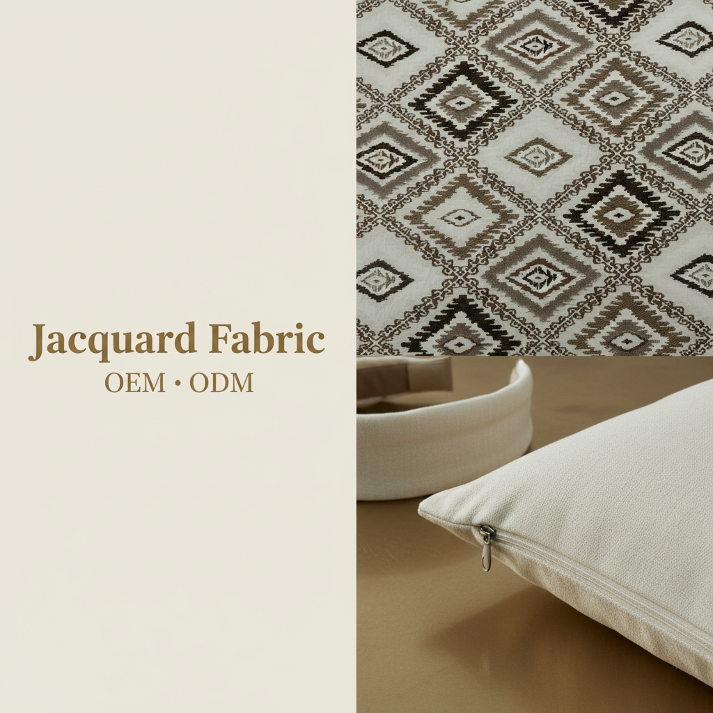 Beige Geometric Diamond Jacquard Woven Fabric | 100% Polyester | 145cm | Coating Available | Wholesale OEM Functional Fabric