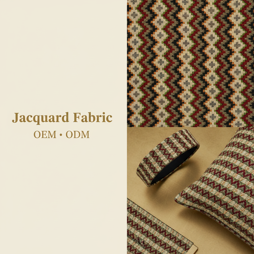 Burgundy Black Chevron Jacquard Fabric | Cotton-Polyester | 150cm | Wholesale OEM Custom Cotton-Poly Jacquard Fabric