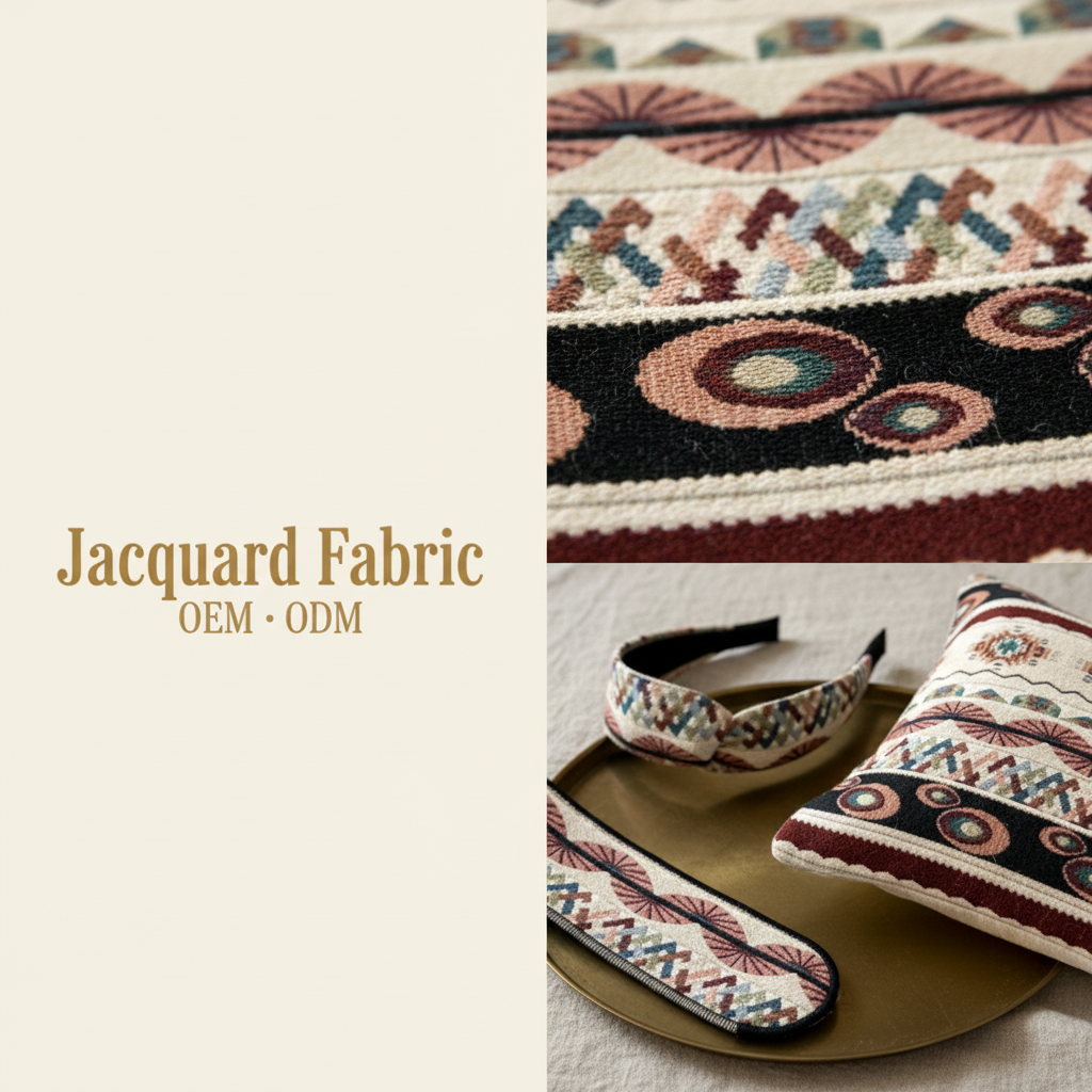 Cream Burgundy Boho Stripe Jacquard Fabric | Polyester-Cotton | 150cm | Wholesale OEM Custom Cotton-Poly Jacquard Fabric