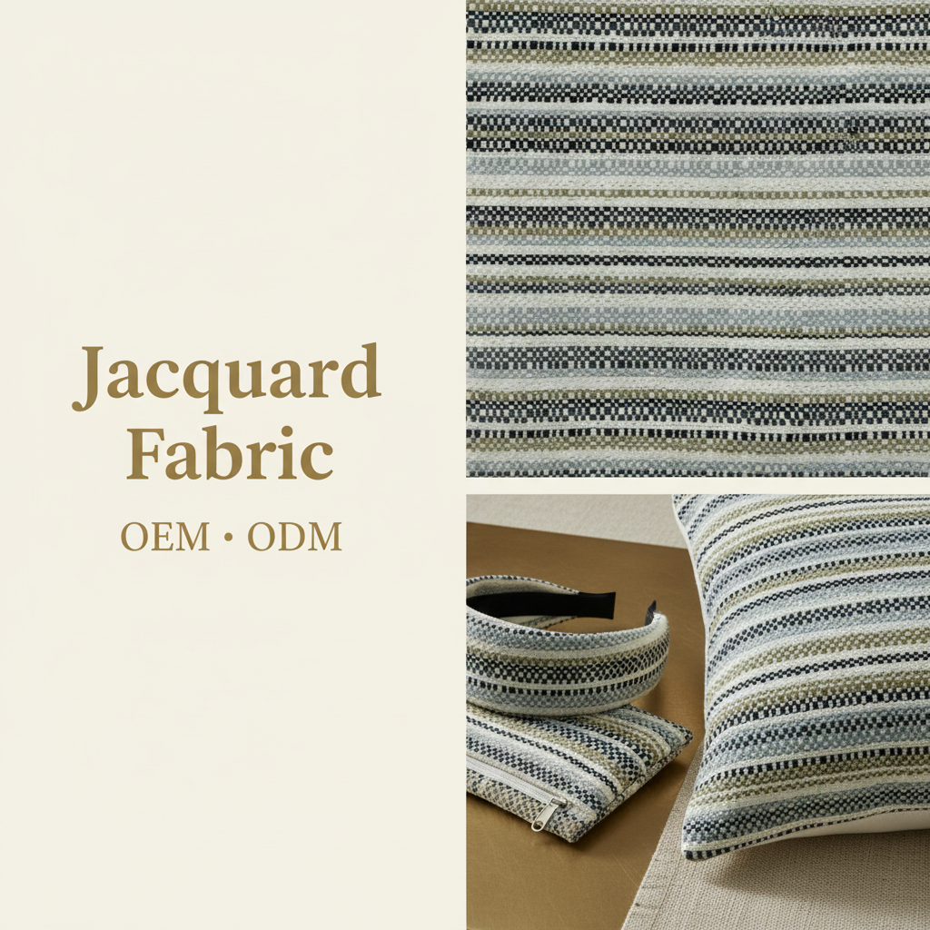 Beige Chain-Link Stripe Jacquard Woven Fabric | 100% Polyester | 145cm | Coating Available | Wholesale OEM Functional Fabric