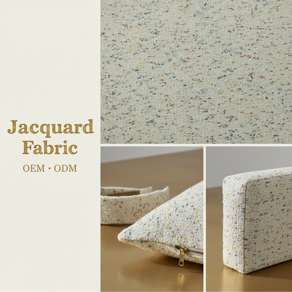 Ivory Confetti Speckle Jacquard Woven Fabric | 100% Polyester | 145cm | Coating Available | Wholesale OEM Functional Fabric