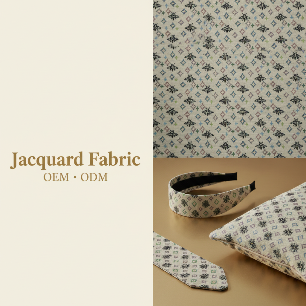 Cream Beige Bee & Diamond Jacquard Fabric | Cotton-Polyester Blend | 145cm | Wholesale OEM Custom Cotton-Poly Jacquard Fabric