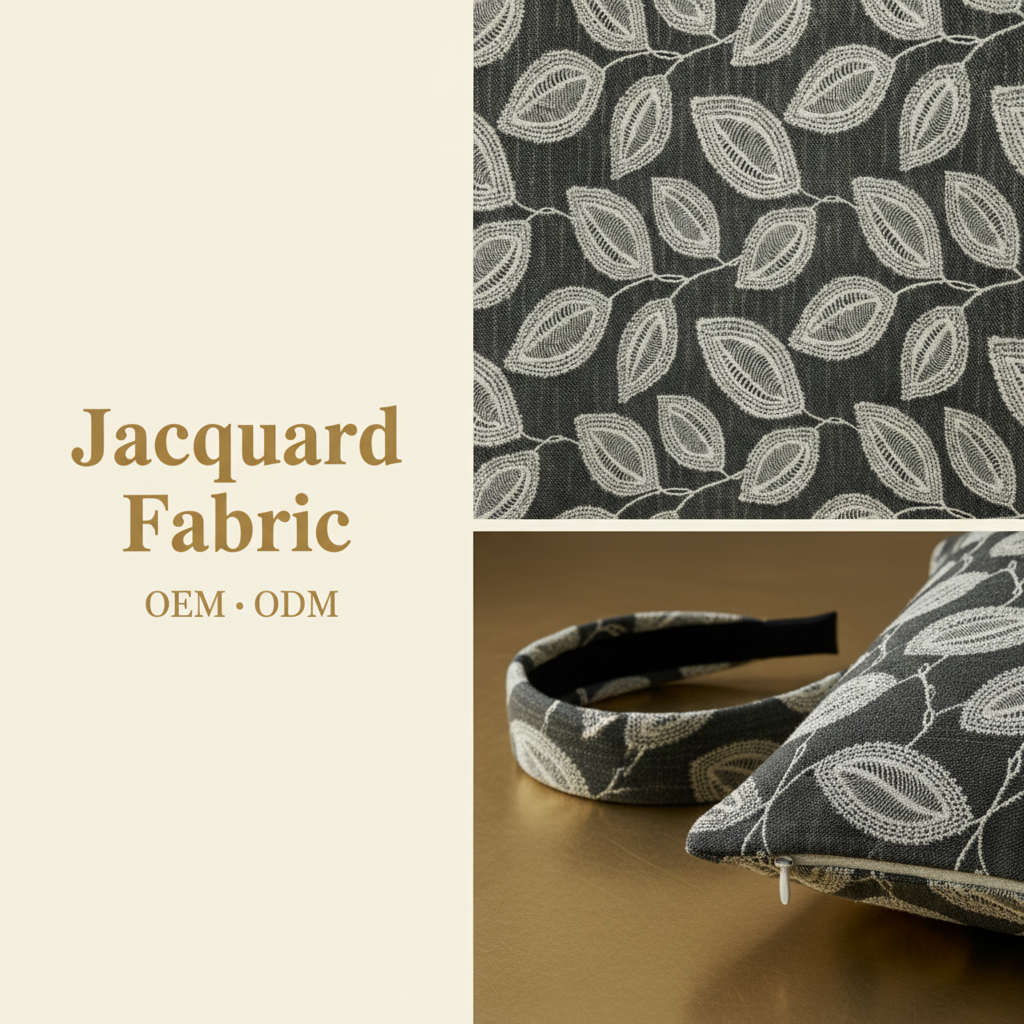 Charcoal Scattered Leaf Jacquard Woven Fabric | Polyester | 145cm | Coating Available | Wholesale OEM Functional Fabric