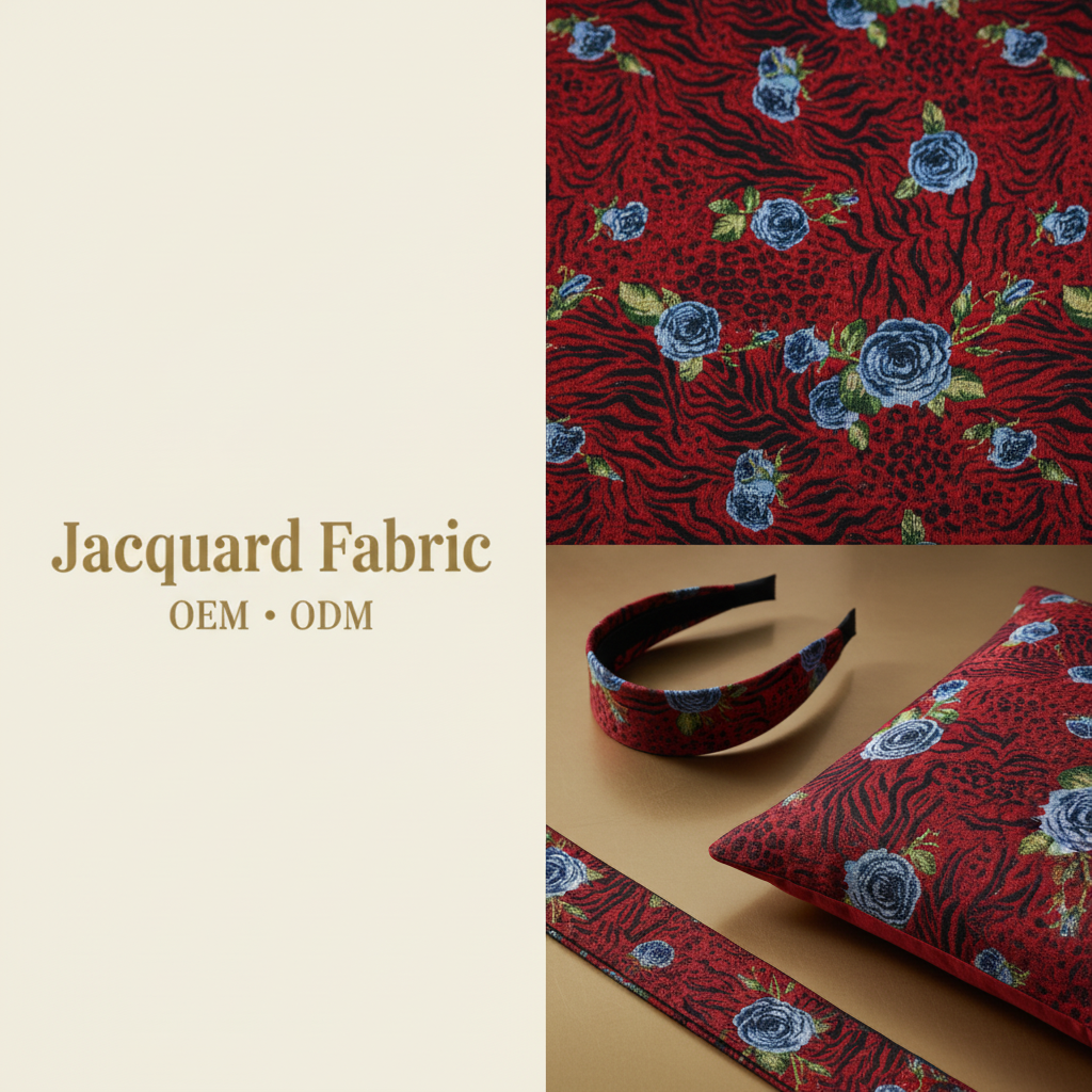 Red Rose Animal Print Jacquard Fabric | Polyester-Cotton | 150cm | Wholesale OEM Custom Cotton-Poly Jacquard Fabric
