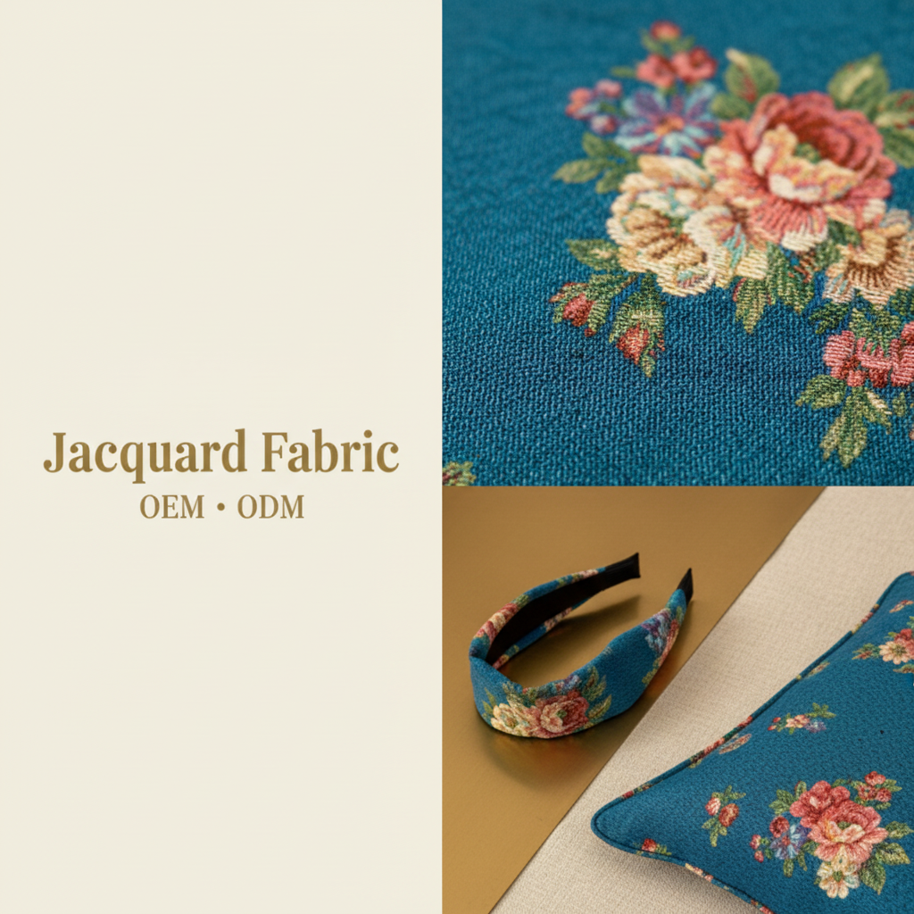 Blue Rose Bouquet Jacquard Fabric | Polyester-Cotton | 150cm | Wholesale OEM Custom Cotton-Poly Jacquard Fabric