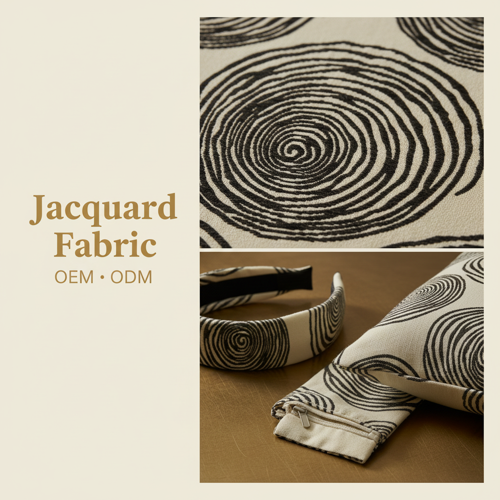 Black Cream Spiral Swirl Jacquard Woven Fabric | 100% Polyester | 145cm | Coating Available | Wholesale OEM Functional Fabric