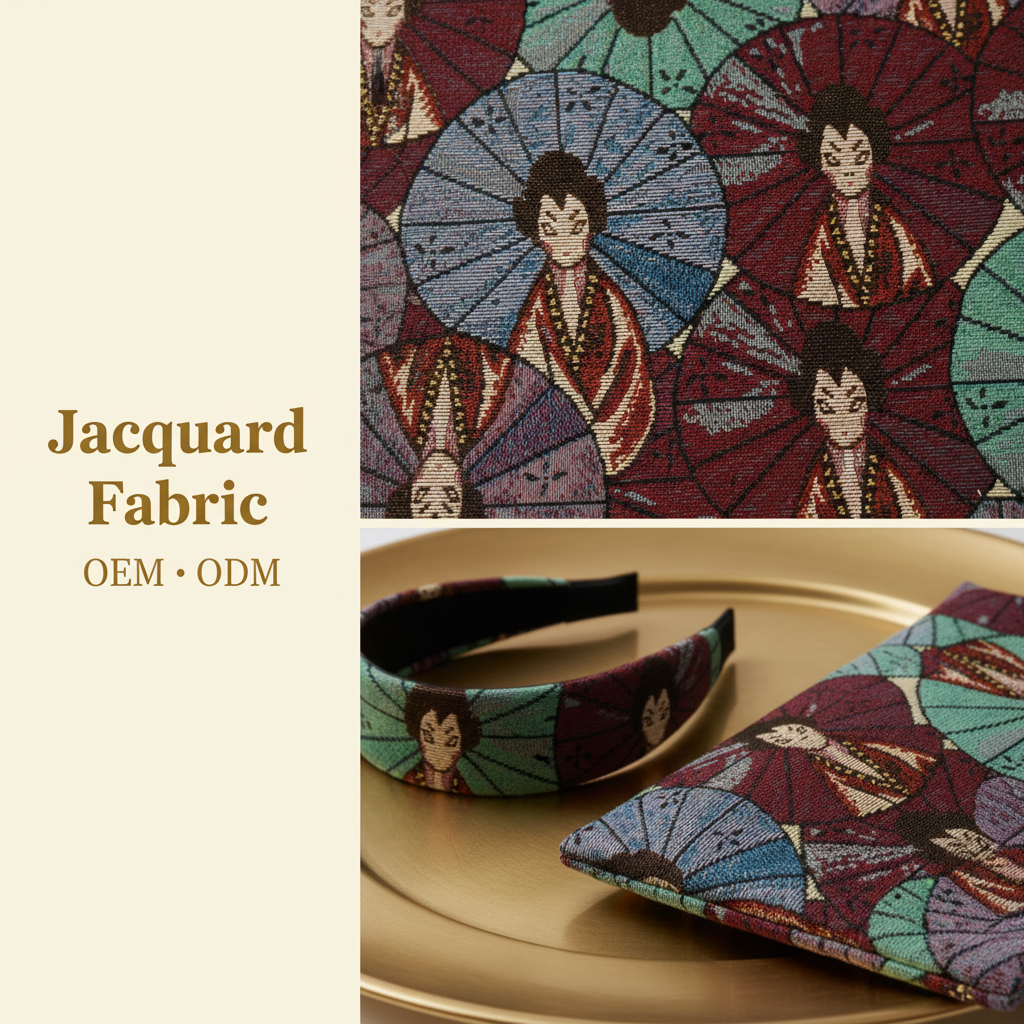 Multicolor Geisha Parasol Jacquard Woven Fabric | Polyester-Cotton | 150cm | Wholesale OEM Custom Cotton-Poly Jacquard Fabric