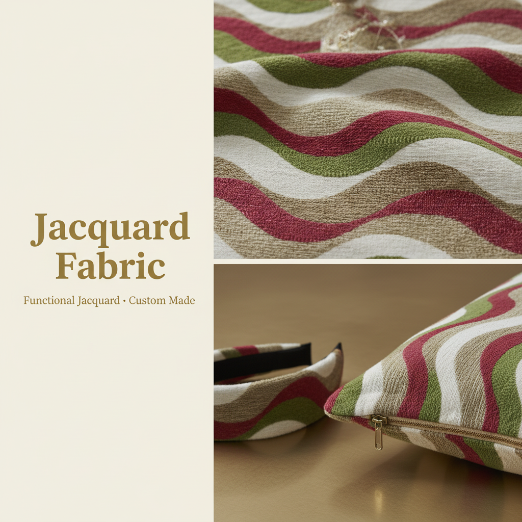 Crimson Olive Wave Jacquard Woven Fabric | 100% Polyester | 145cm | Coating Available | Wholesale OEM Functional Fabric