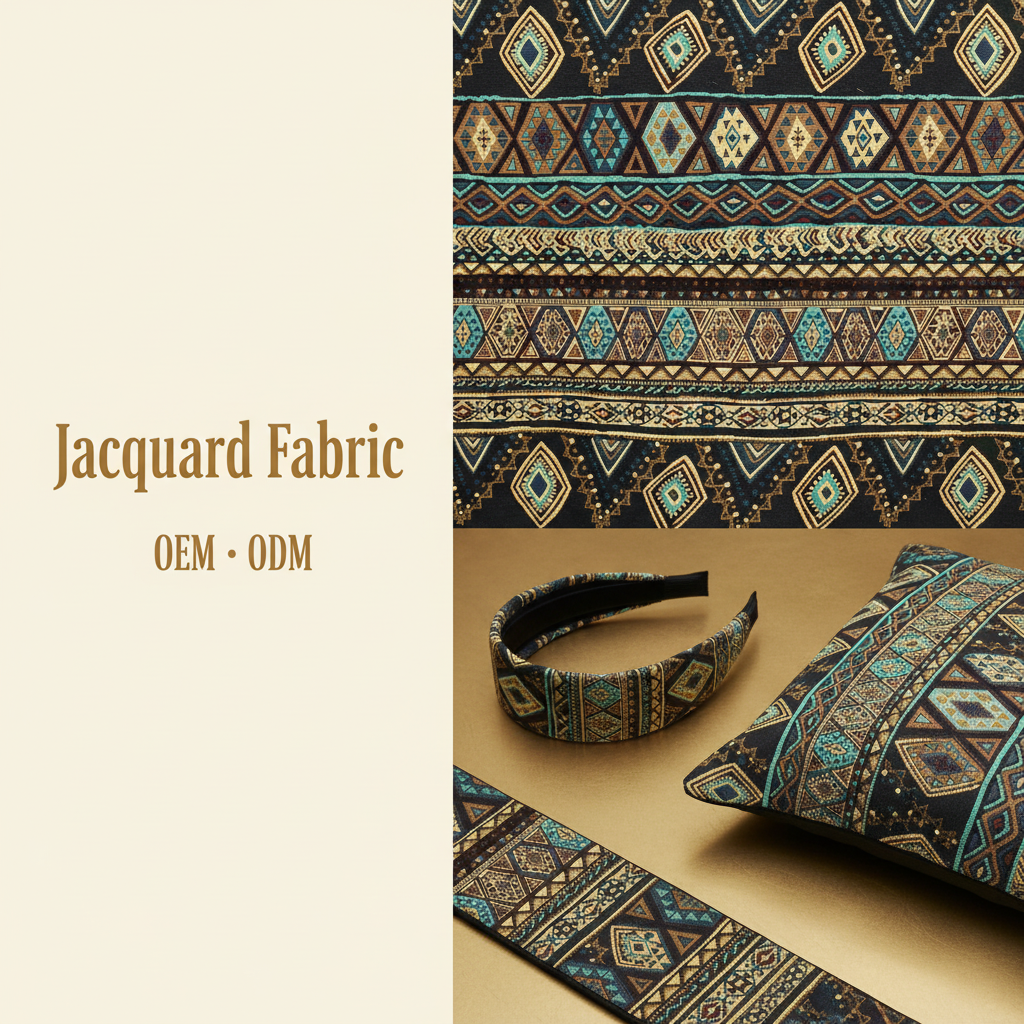 Multicolor Ethnic Geometric Horizontal Stripe Jacquard Fabric | Polyester-Cotton | 150cm | Wholesale OEM Custom Cotton-Poly Jacquard Fabric