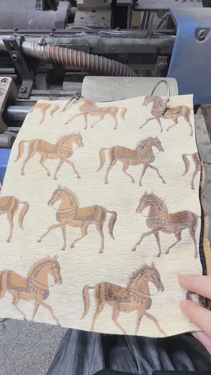 Vintage Horse Motif Chenille Jacquard Fabric