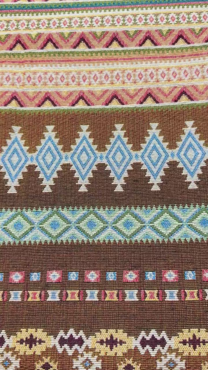 Linen-Like Tribal Geometric Polyester Jacquard Fabric