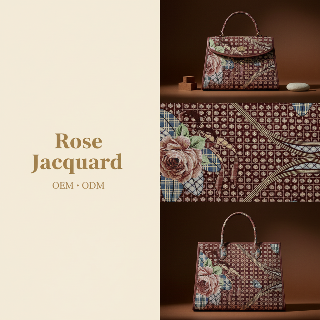 Multicolor Rose Wave Floral Jacquard Fabric | Polyester-Cotton | 150cm | Wholesale OEM Custom Cotton-Poly Jacquard Fabric